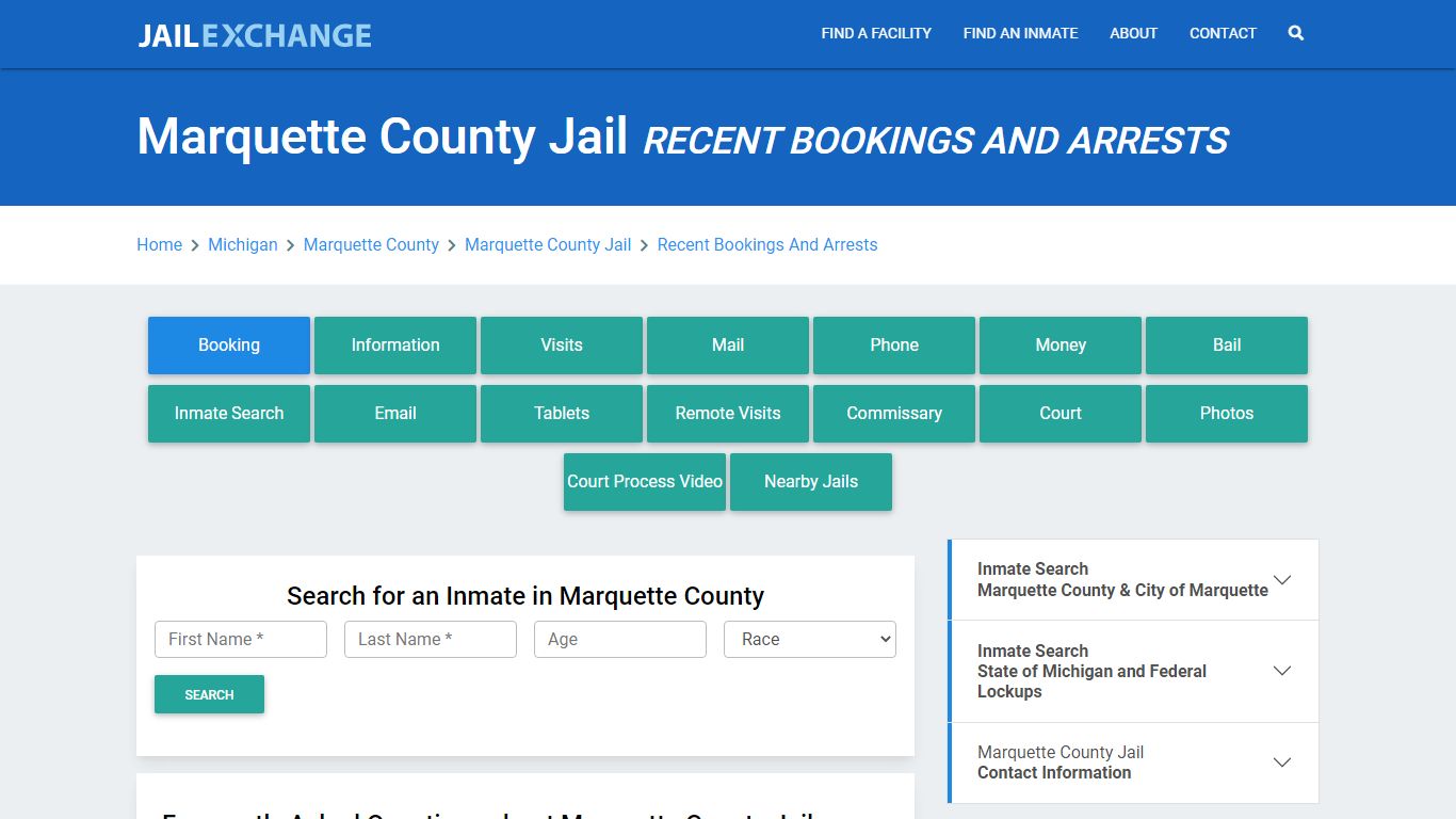 Marquette County Jail MI Recent Arrests and Bookings